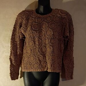 Forenza Women's Vintage/ Retro/ Y2K Crochet Top in Light Brown. Size Small.